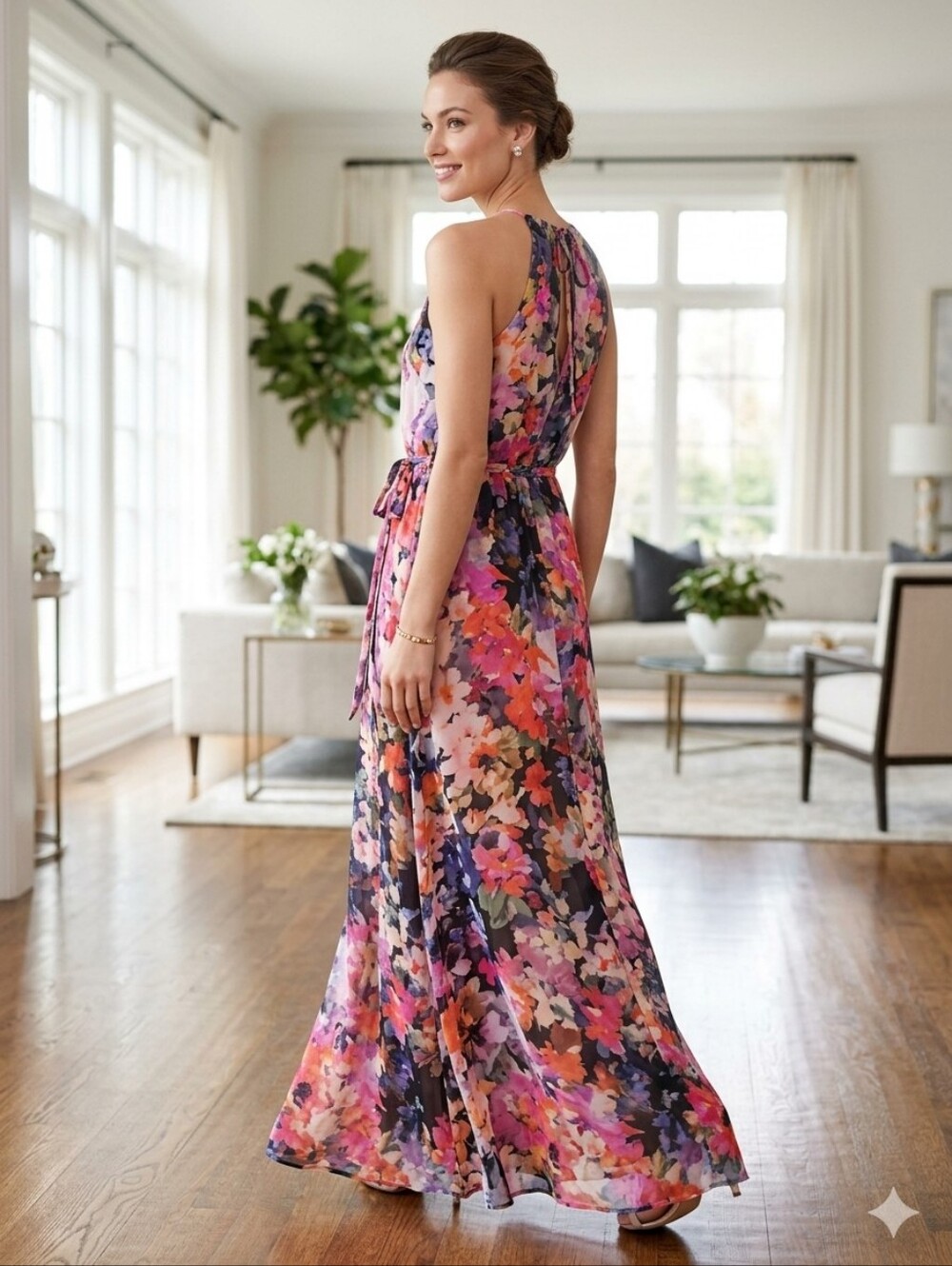 Maggy London Floral Keyhole Neckline Maxi